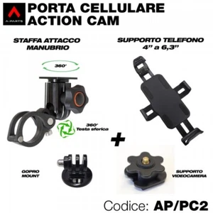Porta cellulare e action cam attacco tubolare metallico diametro da 23 a 27,5 mm - Picture 1 of 8