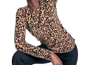 Suéter para mujer 100 % cachemir con estampado de animales de guepardo cuello redondo de CHARTER CLUB L - Imagen 1 de 4