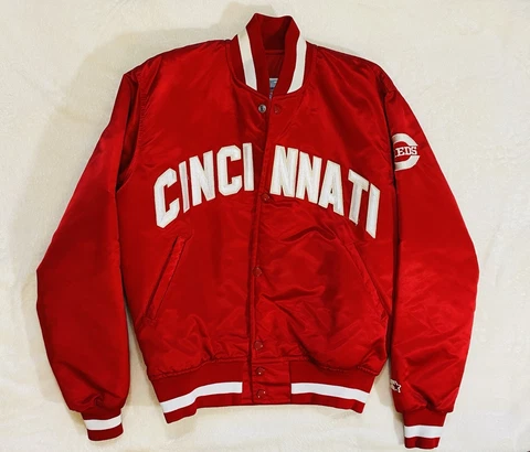 Cincinnati Reds Diamond Satin/Quilted  Sz M *Measurements* Snaps Never Worn 90's Cover