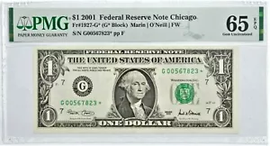 2001 $1 STAR NOTE - PMG Graded 65EPQ FR1927-G* FRN - Error Replacement *823 - Picture 1 of 2