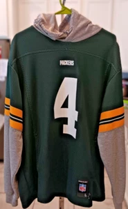 Green Bay Packers Jersey Hoodie Double Pockets Bret Favre sz L - Picture 1 of 12