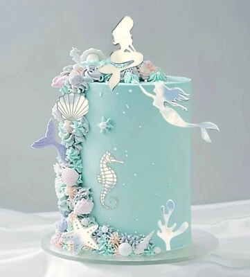 Sirena y concha Pastel de Cumpleaños CUPCAKE Topper Set 6 piezas TOTALMENTE NUEVO Foto 1 de 4