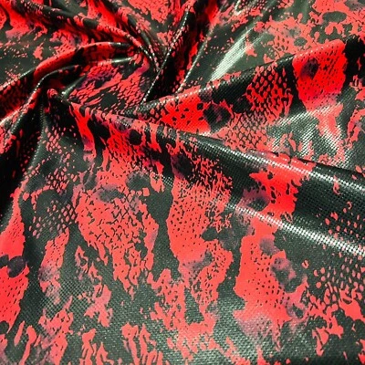 4 Way Stretch Fabric Red Snake Animal Print Spandex By Yard for Swimwear - Image 1 of 4