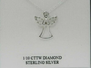 Diamond (1/10 ct. t.w.) Angel 18" Pendant Necklace in Sterling Silver - Picture 1 of 1
