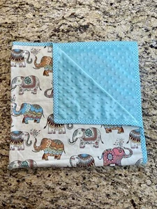 Elephant Print Bohemian Minky Reversible Baby Swaddle Blanket EXC! RARE! - Picture 1 of 4