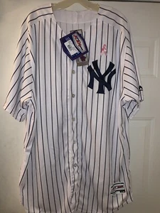 MAJESTIC FLEX BASE NEW YORK YANKEE CANCER AWARENESS WHT NADELSTREIFEN TRIKOT GRÖSSE 52 - Bild 1 von 8