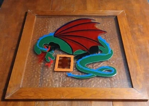 Gerahmt 22,5x22,5" Schmelzglas Drache Kunst. - Bild 1 von 6