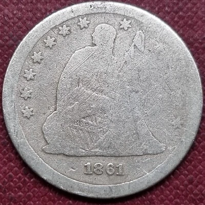 1861 Seated Liberty Quarter 25c Circulated #69824 - Image 1 of 2