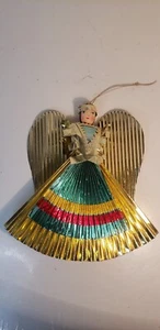 Adorno de ángel de aluminio vintage con cara de madera 6" decoración navideña hecho a mano multicolor - Imagen 1 de 9
