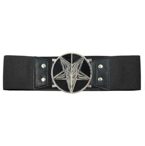 Goat Head Pentagram Baphomet Gothic Elastic Waist Belt SM Black - Picture 1 of 3