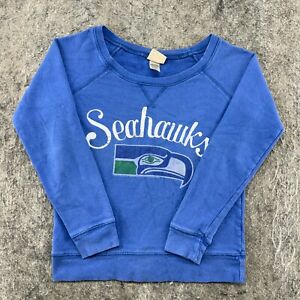 VTG Seattle Seahawks Sweater Womens XS Blue Graphic Sweatshirt Junk Food USA 90s
