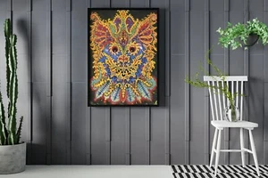 Louis Wain Psychedelic Cat Canvas/Poster Wall Art - Abstract Painting Print - Picture 1 of 19