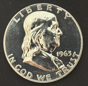 1963 sharp Franklin PROOF silver half dollar DDO-20 doubled die obverse - Picture 1 of 10