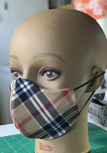 Plaid Taupe/Brown Three Ply Face Mask Face Covering - Picture 1 of 4