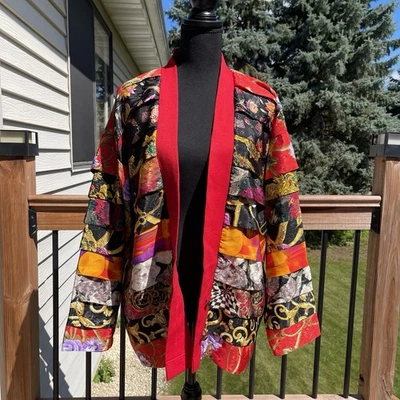 Delah McKay Sz Small Vintage Mixed Fabric Open Front Cardigan One Of A Kind Rare - Image 1 of 4