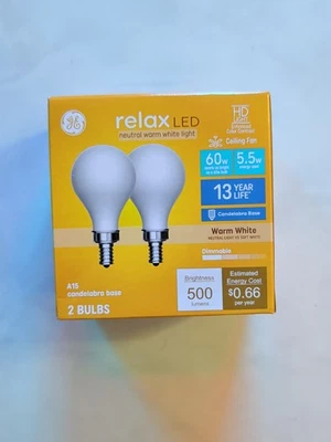 GE Relax 60-Watt EQ A15 Warm White Dimmable Candelabra LED Light Bulb (2-Pack) - Image 1 of 4
