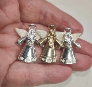 Broche prendedor vintage de dos tonos esmaltado estrás ángel de Navidad vacaciones, 2", Q45 - Imagen 1 de 3