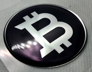 1x Chrom/Schwarz Bitcoin Logo 3D Gewölbt Gel Aufkleber 50mm - Krypto Aufkleber - Bild 1 von 3