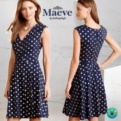 Vestido Maeve Anthropologie Ophira Azul Dorado Lunares Para Mujer Calce Pequeño Acampanado Foto 1 de 4