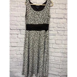 Perceptions New York Brown & Cream Leaf Print Sleeveless Midi Dress SZ 16 NWOT - Picture 1 of 5