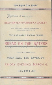New Haven Vermont Dramatic Society 1896 Bread On The Waters  - Picture 1 of 2