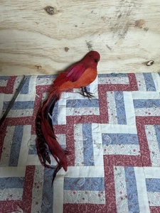 Adorno con clip vintage grande rojo y negro de pájaro de Navidad - plumas - Imagen 1 de 9