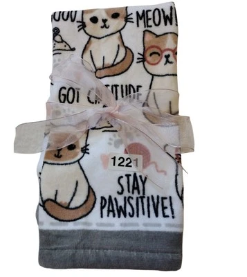 Kassafina Hand Towel Varied Cats Brown  Beige "Meow" Decorative Velour Gray Edge - Image 1 of 4