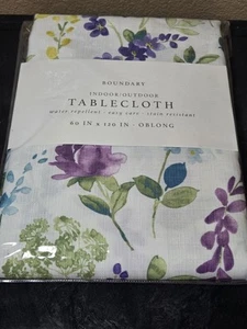 Boundary Teal Purple Floral Indoor/Outdoor Fabric Tablecloth 60"X120" NEW - Picture 1 of 4
