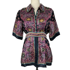 Top Eci New York Talla 14 Y2K Seda Satén Túnica Corbata Boho Indie Capricho - Imagen 1 de 14