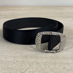 Cintura Neiman Marcus in seta e pelle nera con strass grande - Foto 1 di 8