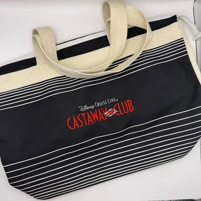 Bolso de Mano Disney Cruise Náufrago Club Negro Blanco a Rayas Playa Cierre con Cremallera Foto 1 de 4