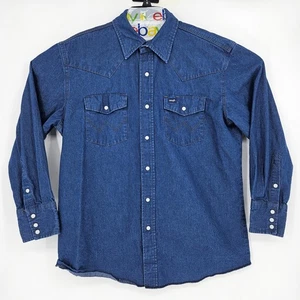Vintage Wrangler Pearl Snap Hemd Herren 16 34 Western Blau Denim Rancher - Bild 1 von 10