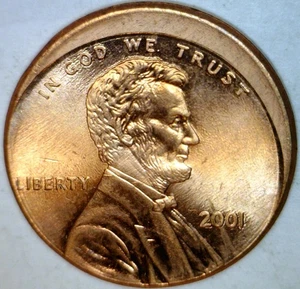 2001 ERROR OFF CENTER Lincoln Cent NICE BU + RED O/C Coin   FREE SHIP - Picture 1 of 2