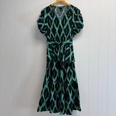 Scoop Womens Abstract Tiered Cottage Maxi Dress Size M Prairie Geometric Peasant - Image 1 of 4