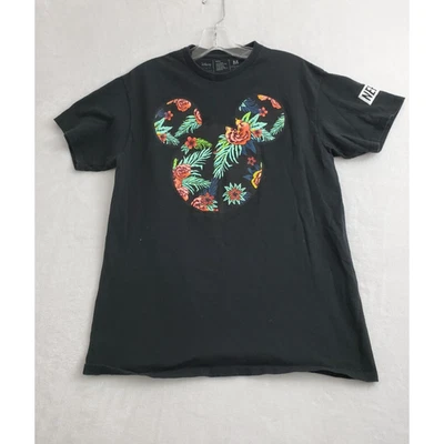 Disney Mickey Mouse Mujer Camiseta Mediana Negra Floral Gráfico Manga Corta Camiseta Foto 1 de 4