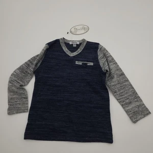 Frenchie Mini Couture langärmliges tolles T-Shirt blau/grau Größe 9-12 Monate - Bild 1 von 7