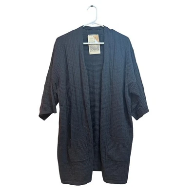 Cárdigan Habitat Negro Texturizado Tejido Frente Abierto Manga 3/4 Bolsillos Para Mujer L Foto 1 de 4