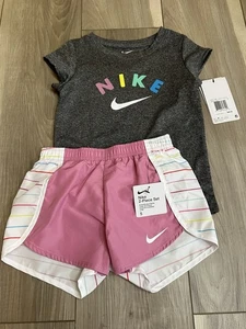 Size 5 NIKE AUTHENTIC GIRLS ORIGINAL BRAND NEW 2Pc TEE & SHORTS SET NWT MSRP $40 - Picture 1 of 6