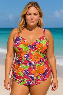 Tankini Floral Lane Bryant Talla Grande 26 Rosa Tropical Nuevo con Etiquetas Playa Foto 1 de 4