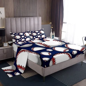 Baseball Sheet Set Sports Theme Bedding Set for Kids Boys Girls Teens 3D Blue... - Picture 1 of 6