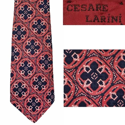 Corbata vintage de los años 70 rojo azul brocado Cesare Larini discoteca 4 1/2" de ancho Foto 1 de 4