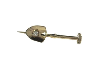 Tie Tack Shovel Rhinestone Goldtone Brasstone Men's Tie Clip Garden - Picture 1 of 5