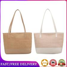 Large Capacity Straw Woven Handbag Women PU Leather Splicing Shoulder Totes Bags