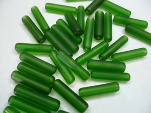 1970's American Vintage Furnace Glass EMERALD MATTETube Beads 18MM X5MM G75M16 - Picture 1 of 5