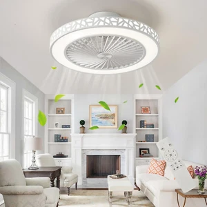 Ceiling Fan with Lights, 19'' Low Profile Flush Mount Bladeless Ceiling Fan Ligh - Picture 1 of 12