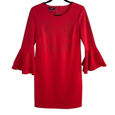 Alfani Red Bell Sleeve Scoop Neck Floral Cutouts Knee-Length Shift Dress 6P - Image 1 of 4