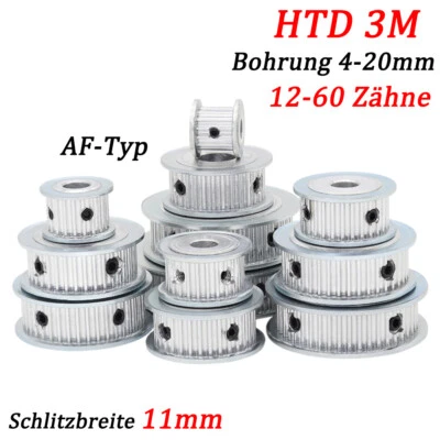 MARKENLOS HTD 3M Zahnriemenscheibe AF-Typ 12-60 Zähne 4mm-20mm Bohrung, für 10mm Breite