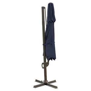 11.5' Navy Blue Polyester Round Tilt Cantilever Patio Umbrella With Stand - Picture 1 of 4