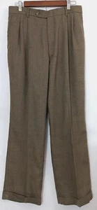 Wolle Herren 36x42 Taille 30" braun Nadelstreifen plissiert vorne Anzughose Bündchen - Bild 1 von 13