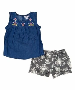 Girl Denim Embroidered Short Set - Picture 1 of 1